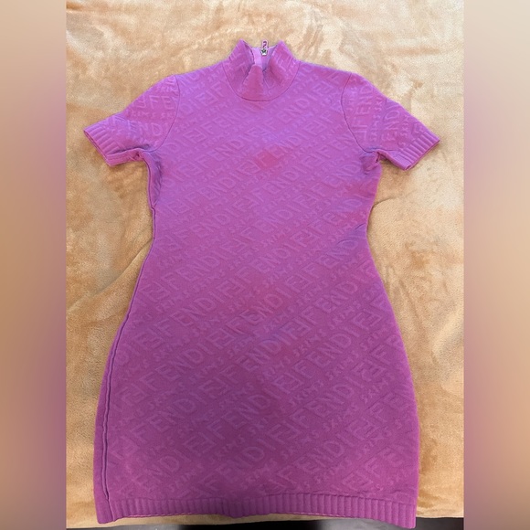 fendi skims mini dress Fendi x Skims logo embossed turtle neck knit mini dress - BOPF
